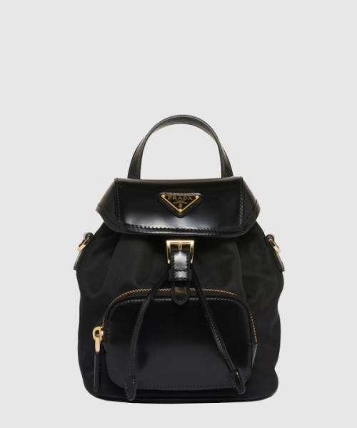 프라다 스몰 리나일론 및 브러쉬드 가죽 백팩 1BZ075
