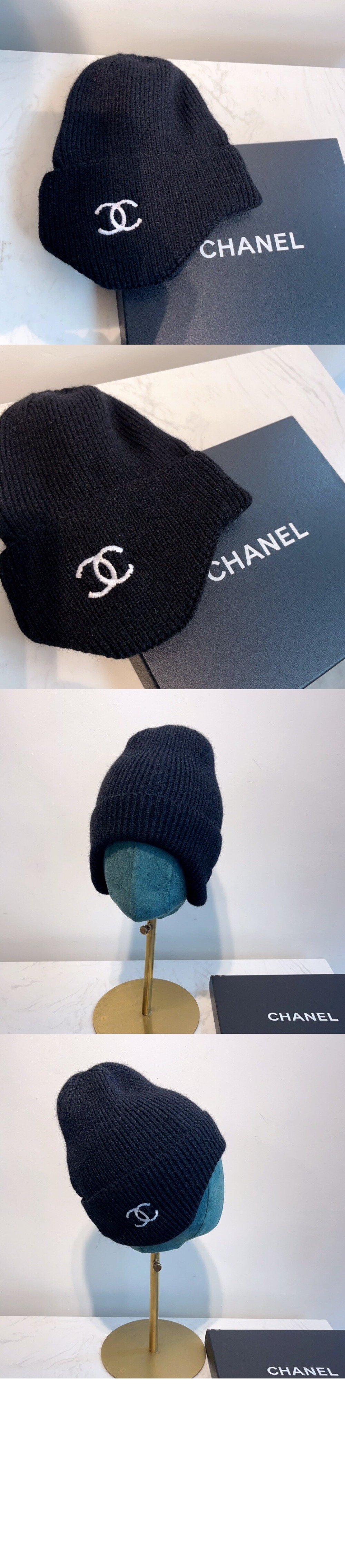 샤넬 자수 니트 귀달이 모자 AA5997