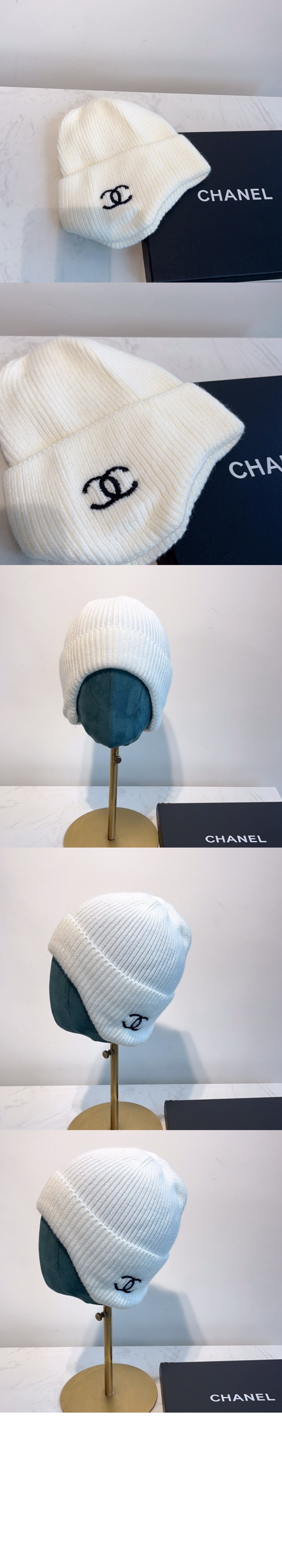 샤넬 자수 니트 귀달이 모자 AA5997