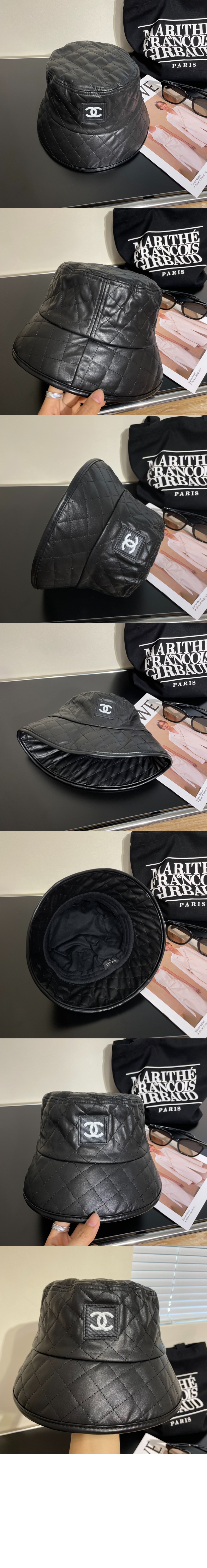 샤넬 가죽 체크 버킷햇 AA3654