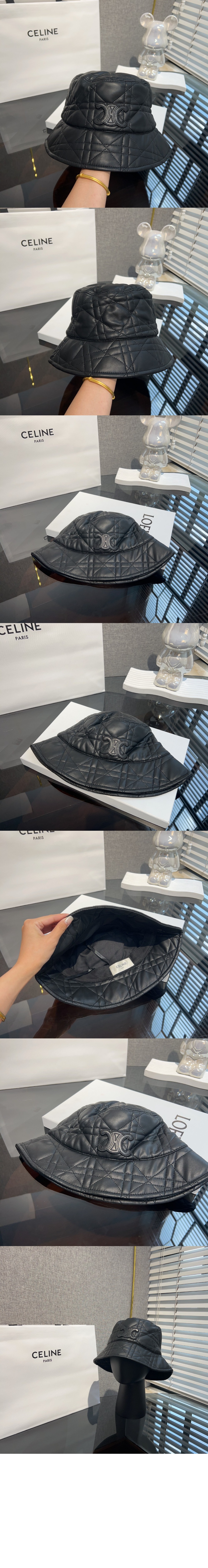 셀린느 가죽 체크 버킷햇 2A4317