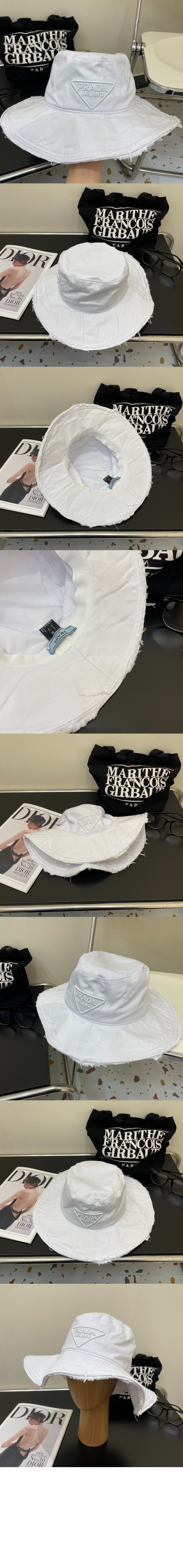 프라다 왕 챙 자수 선캡 UBD435