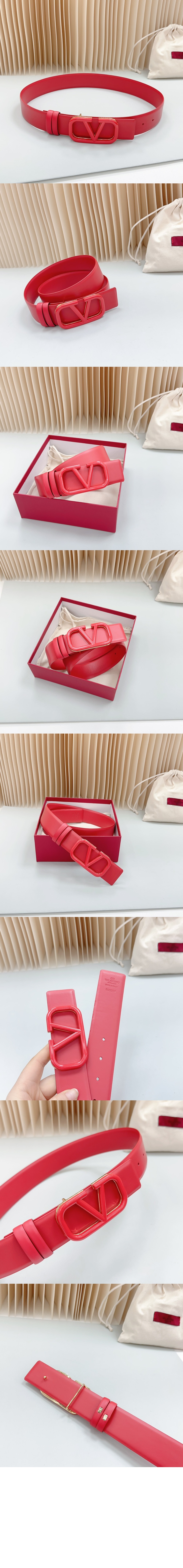 브이로고 로고가 있는 가죽 벨트