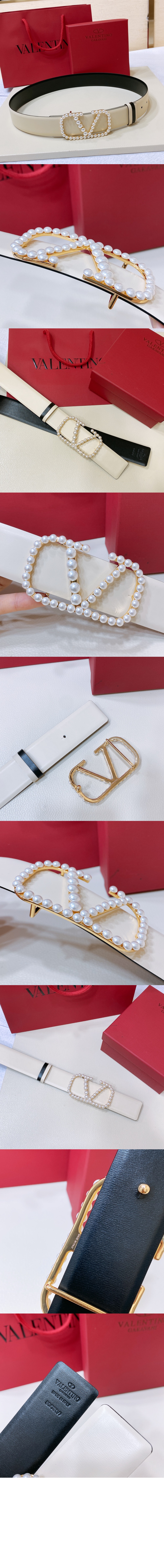 발렌티노 진주 광택이 있는 송아지 가죽 벨트