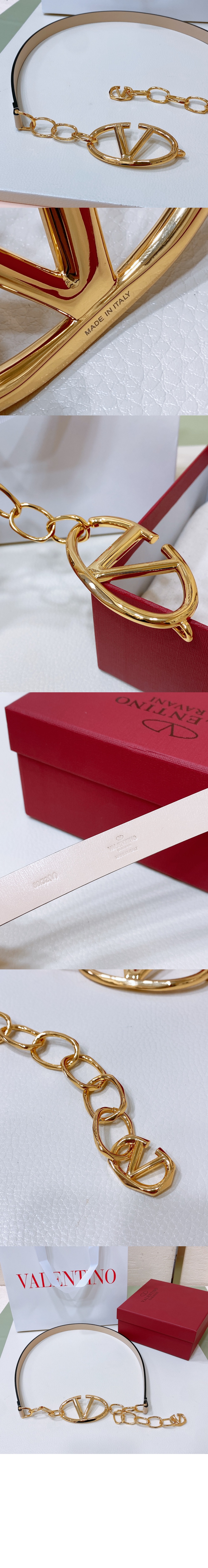 발렌티노 브이로그문 광택 소가죽 체인벨트