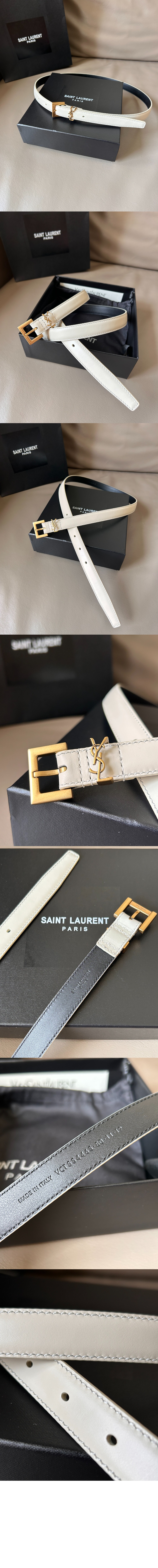 생로랑 래커 처리된 가죽 소재의 CASSANDRE 스퀘어 버클 장식 얇은 벨트 554465