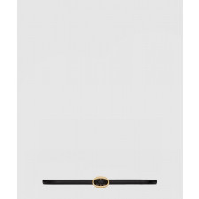 생로랑 부드러운 가죽 소재의 타원형 버클 슬림 벨트 756409