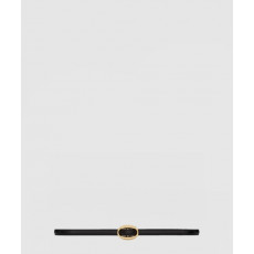 생로랑 부드러운 가죽 소재의 타원형 버클 슬림 벨트 756409