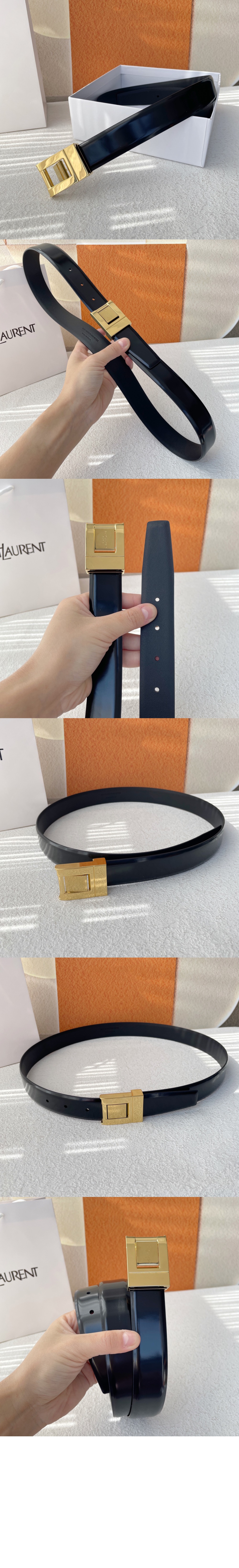 생로랑 부드러운 가죽 소재의 생 로랑 스퀘어 버클 벨트 733514