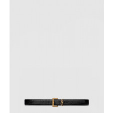 생로랑 스퀘어 버클을 장식한 유광 크로커다일 엠보스드 가죽 소재의 벨트 634437