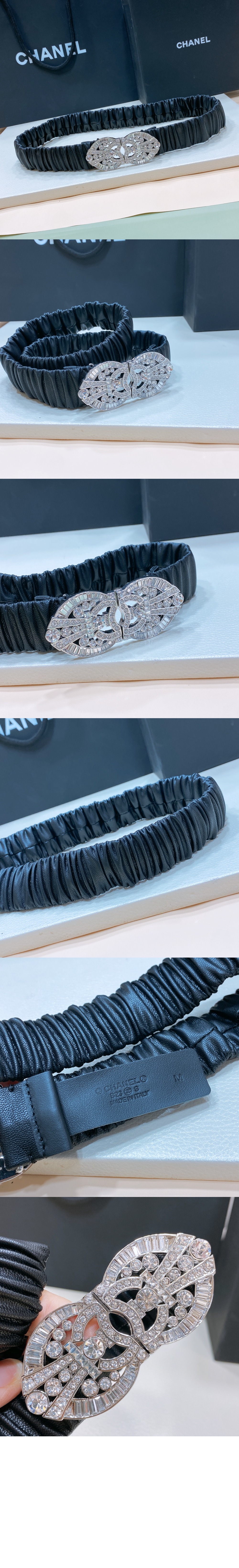 샤넬 램스킨 메탈 스트라스 벨트 AA9012