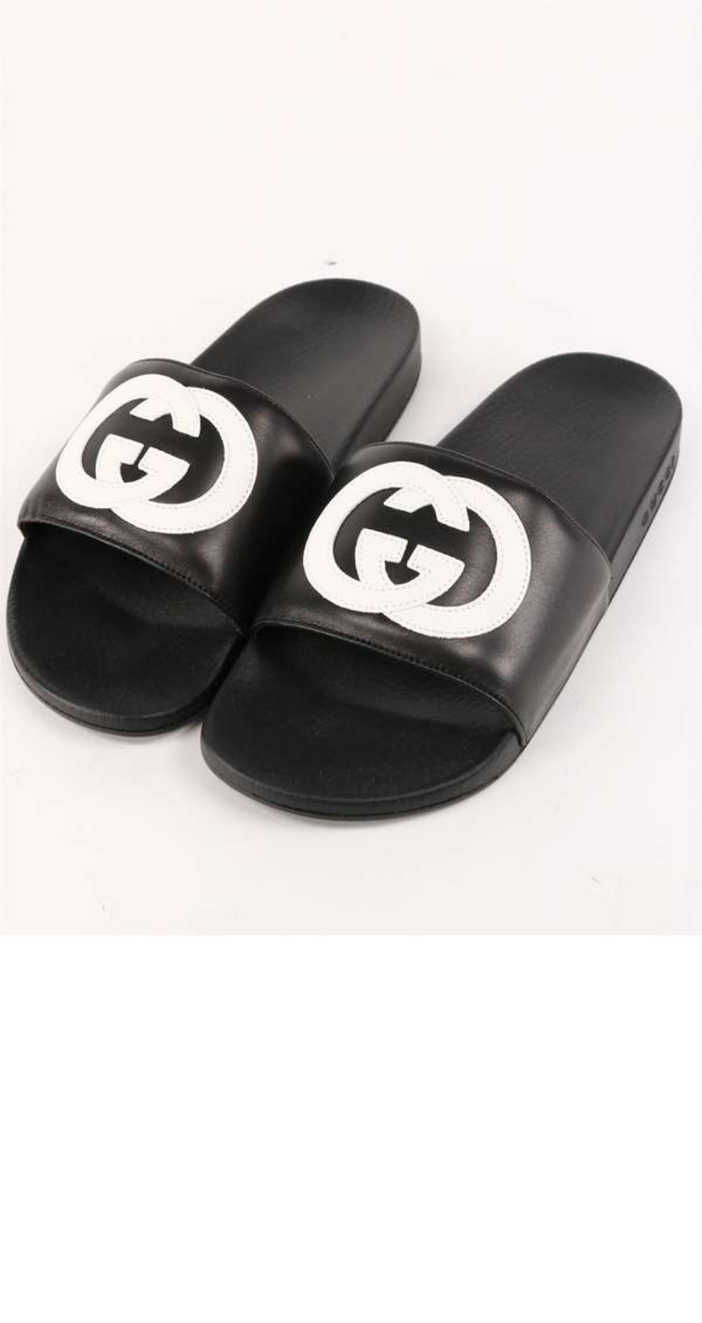 구찌 인터로킹 G 밴드 레더 슬라이드 644756