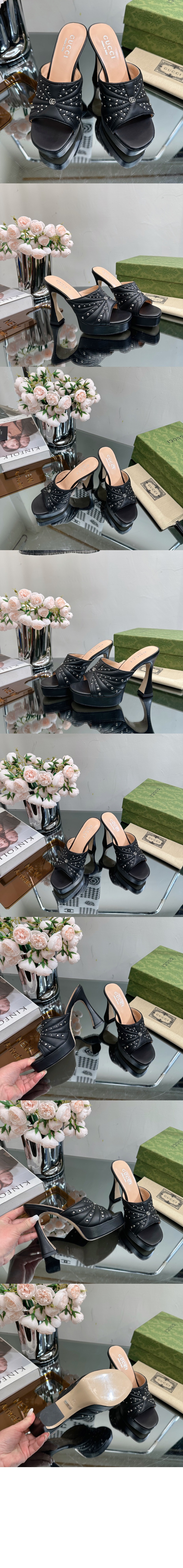 구찌 힐 슬라이드 샌들 블랙 723404