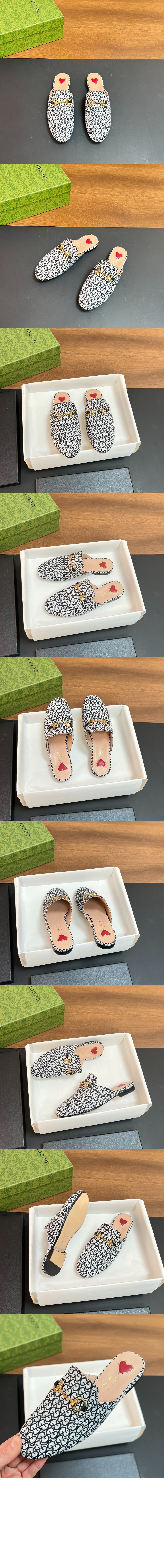 구찌 프린스타운 슬리퍼 아이보리 및 블랙 캔버스 779241