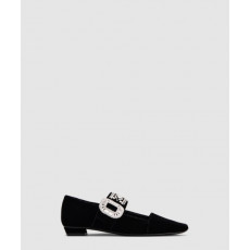 로저비비에 크리스탈 벨벳 메리 제인 발레 플랫 0074