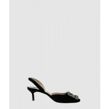 마놀로블라닉 새틴 주얼 버클 뮬