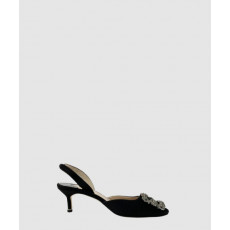 마놀로블라닉 새틴 주얼 버클 뮬