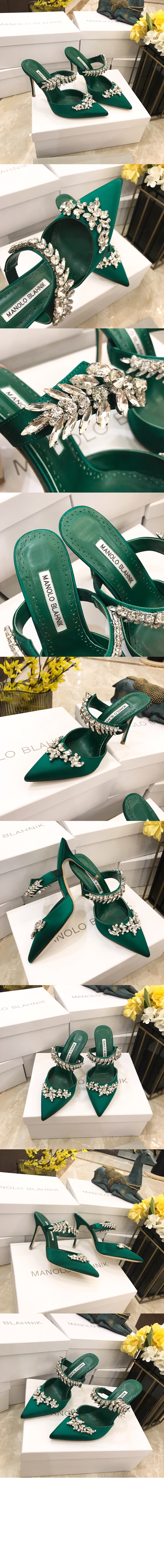 마놀로블라닉 루럼 새틴 크리스탈 뮬