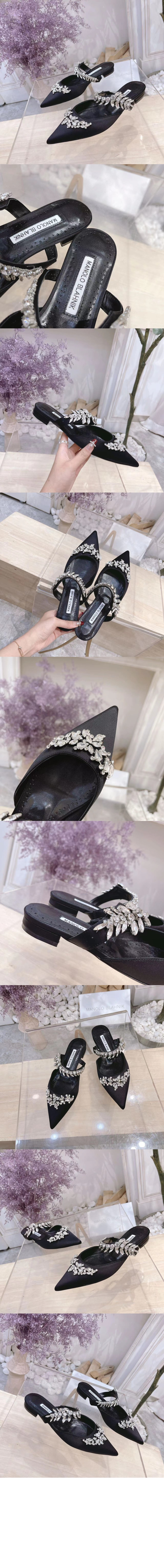 마놀로블라닉 새틴 주얼 버클 뮬