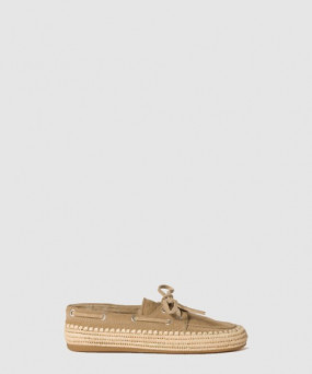 미우미우 스웨이드 및 라피아 보트 슈즈 5D378E