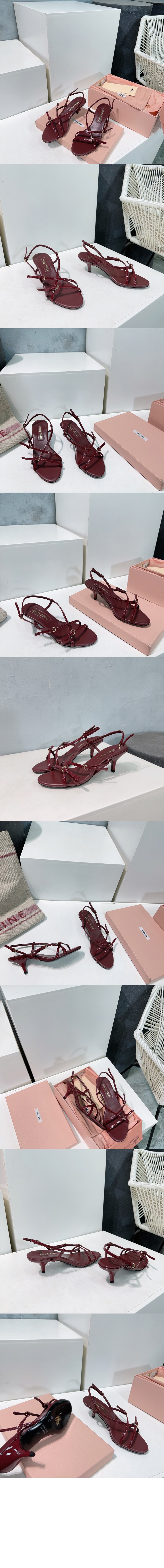 미우미우 에나멜 가죽 버클 샌들 5X342E