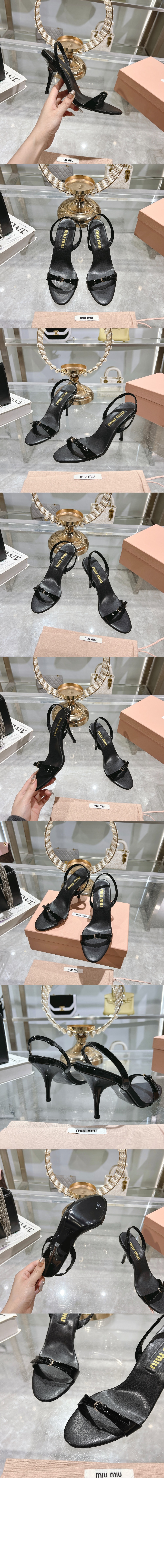 미우미우 에나멜 가죽 샌들 5X343E