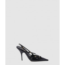 미우미우 버클 디테일의 페이턴트 가죽 슬링백 5I013E