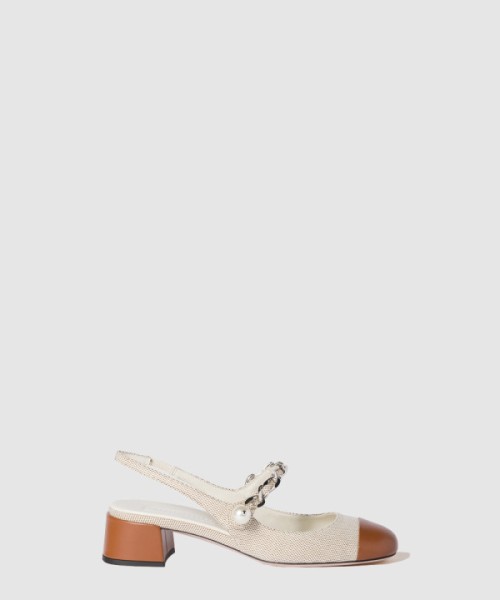 미우미우 가죽 백 스트랩 힐 캔버스 5I045E