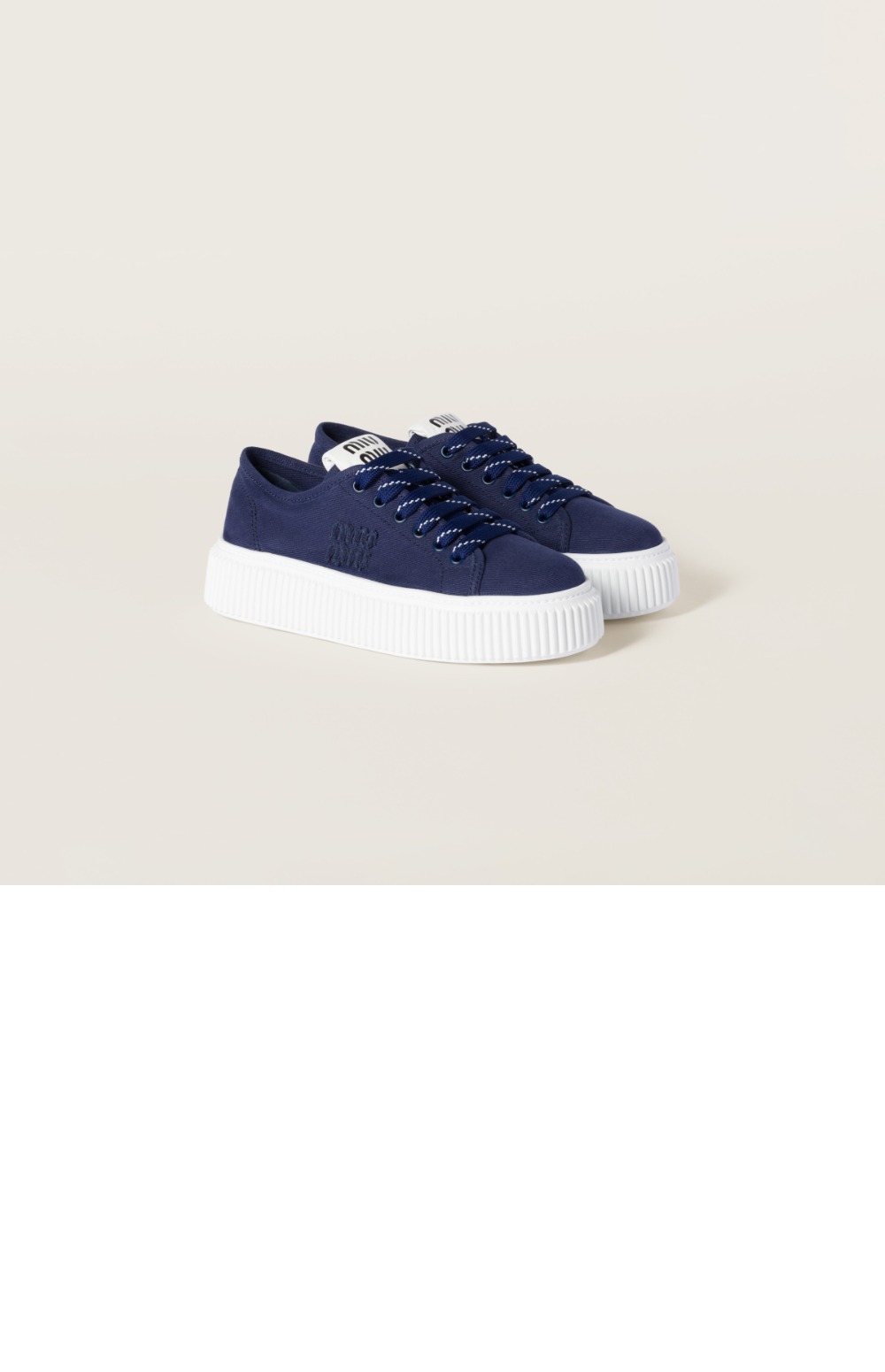 미우미우 로고 장식 데님 스니커즈 5E389E