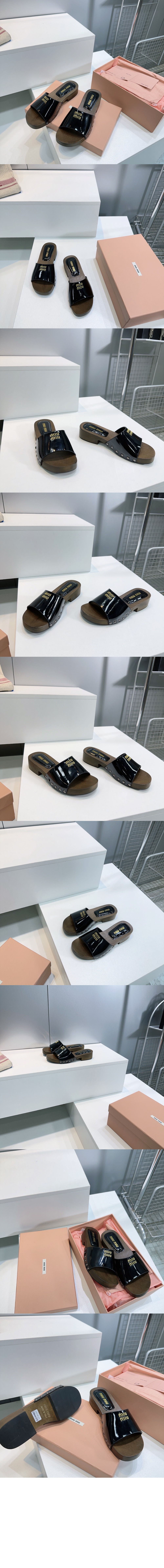 미우미우 페이턴트 가죽 클로그 5Z425E