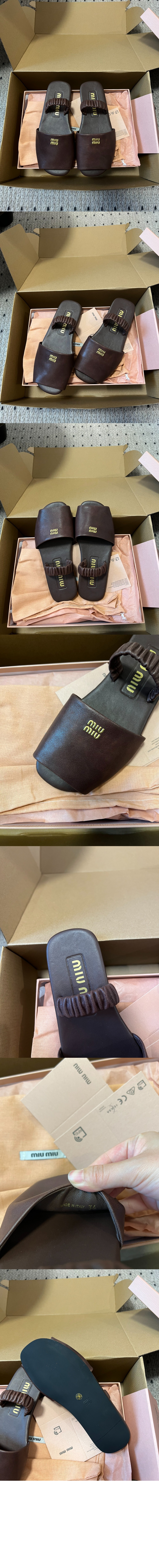 미우미우 Ruches 나파 레더 샌들 5X372E