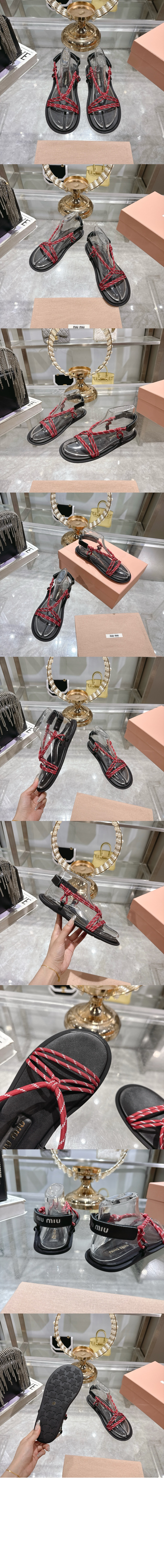 미우미우 Riviere 코드 및 가죽 샌들 5X420E