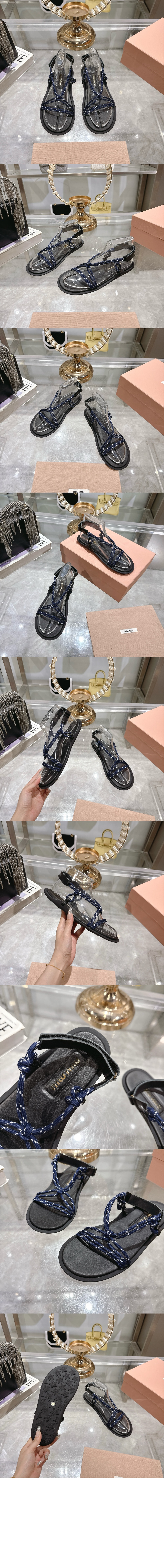 미우미우 Riviere 코드 및 가죽 샌들 5X420E