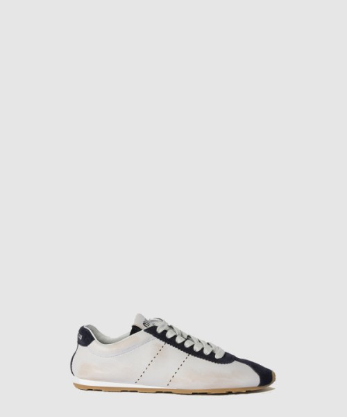 미우미우 플룸 나파 가죽 및 스웨이드 스니커즈 5E114E