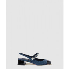 미우미우 데님과 페이턴트 가죽 슬링백 펌프스 5I048E