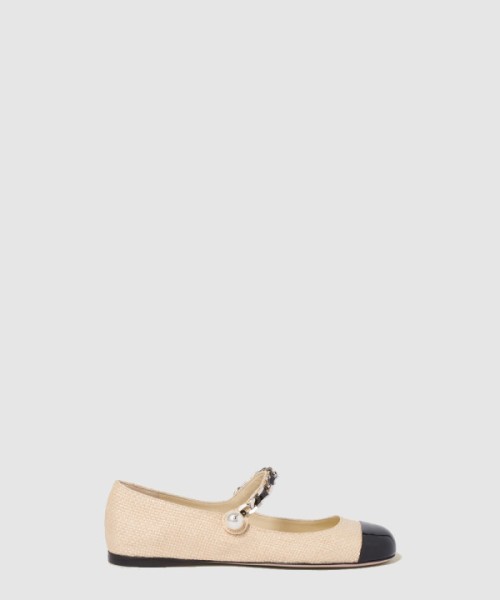 미우미우 패브릭 및 페이턴트 가죽 발레리나 5F131E