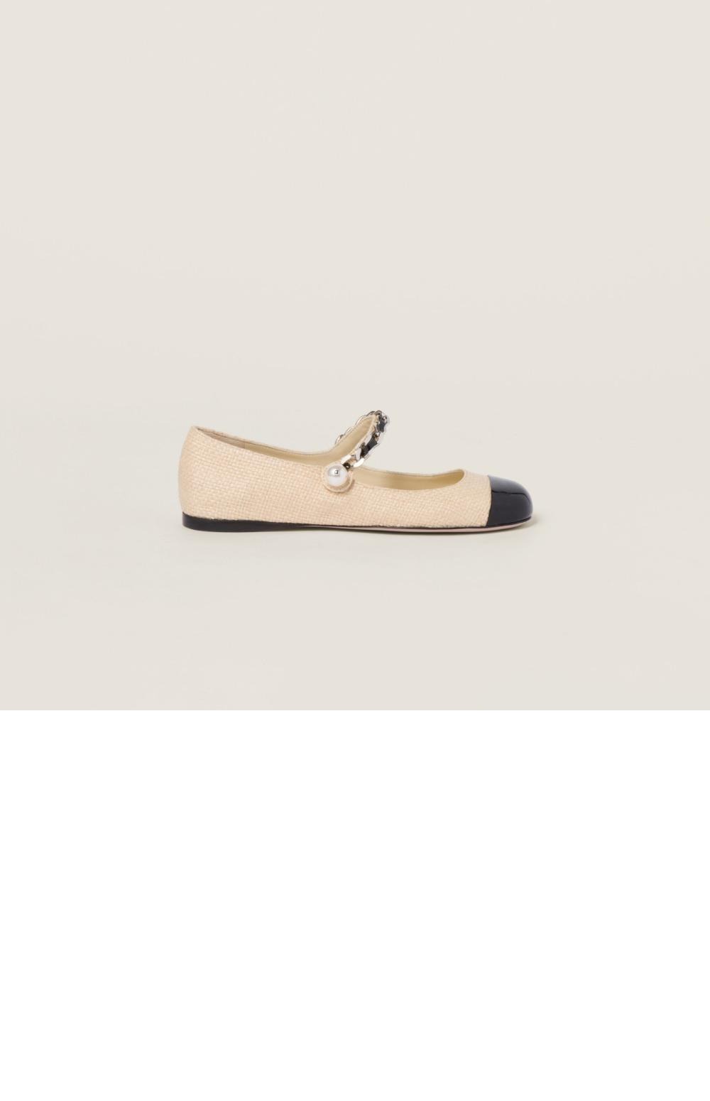 미우미우 패브릭 및 페이턴트 가죽 발레리나 5F131E