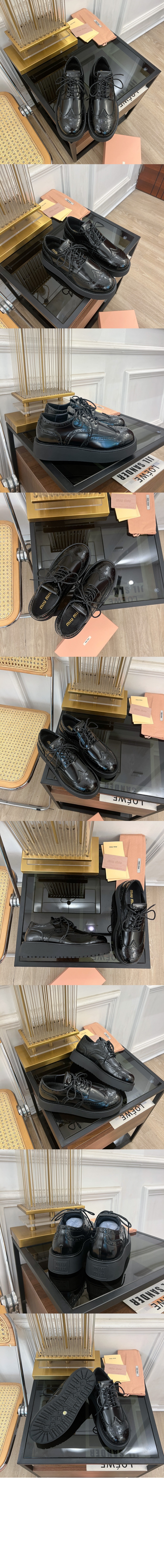 미우미우 브러쉬드 가죽 옥스포드 브로그 5E177E