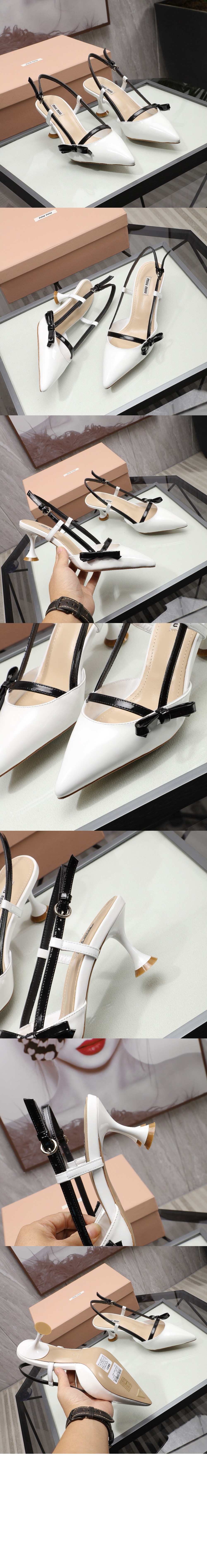 미우미우 페이턴트 가죽 통 샌들 5I445D