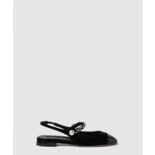 미우미우 벨벳 및 페이턴트 가죽 슬링백 발레리나 5F046E