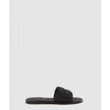 미우미우 라피아 효과 우븐 패브릭 슬라이드 5XX644