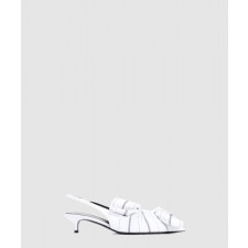 발렌시아가 네이비 스트라이프 레더 슬링백 펌프스 786223