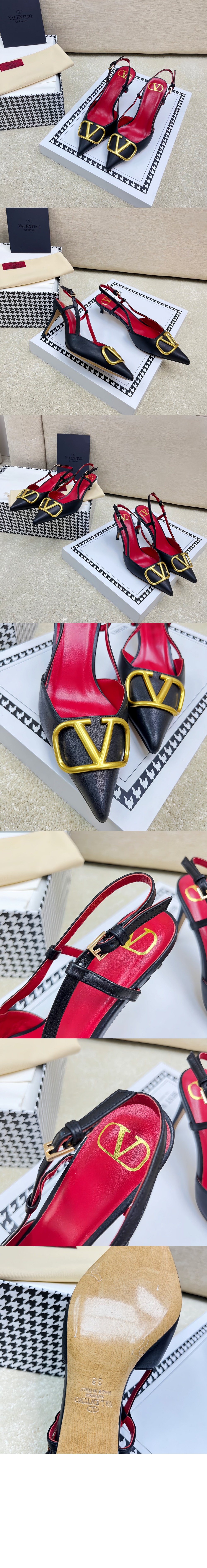 발렌티노 송아지 가죽 슬링백 펌프스