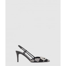 발렌티노 로고 크리스탈 임베리쉬드 레더 슬링백 펌프스 3W0S0R