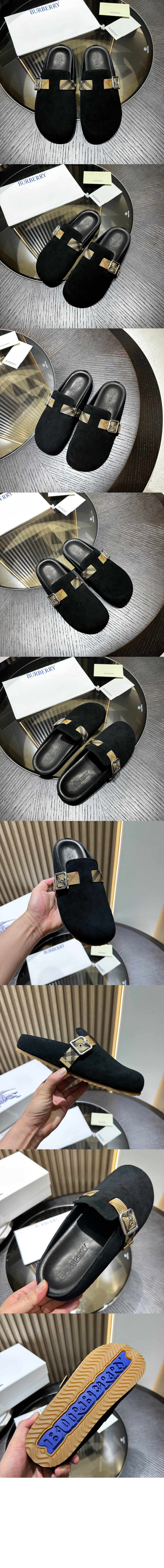 버버리 체크 스웨이드 어친 클로그 81133941