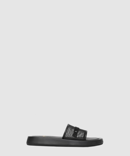 버버리 엠브로이드 로고 메쉬 앤 래더 슬라이드 80392501