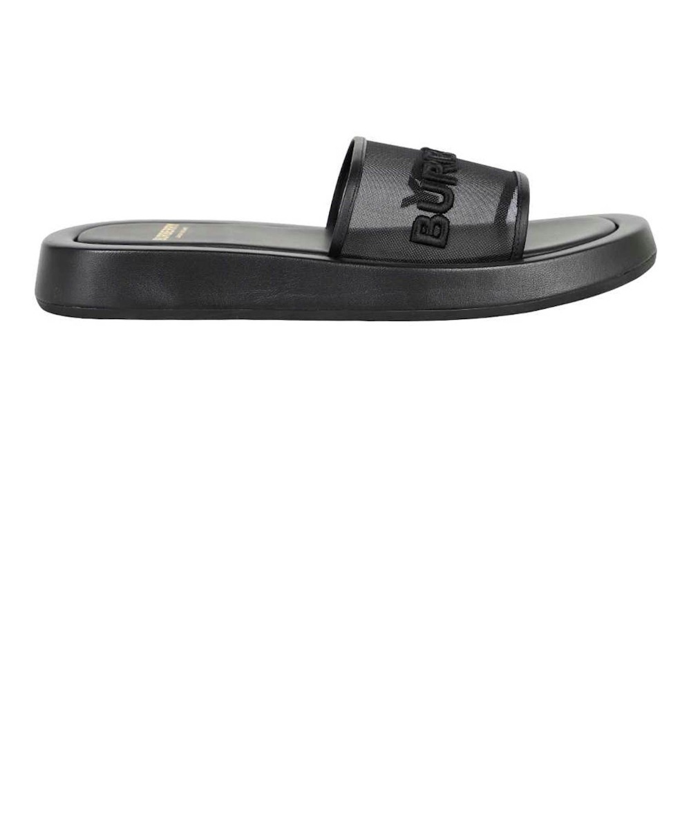 버버리 엠브로이드 로고 메쉬 앤 래더 슬라이드 80392501