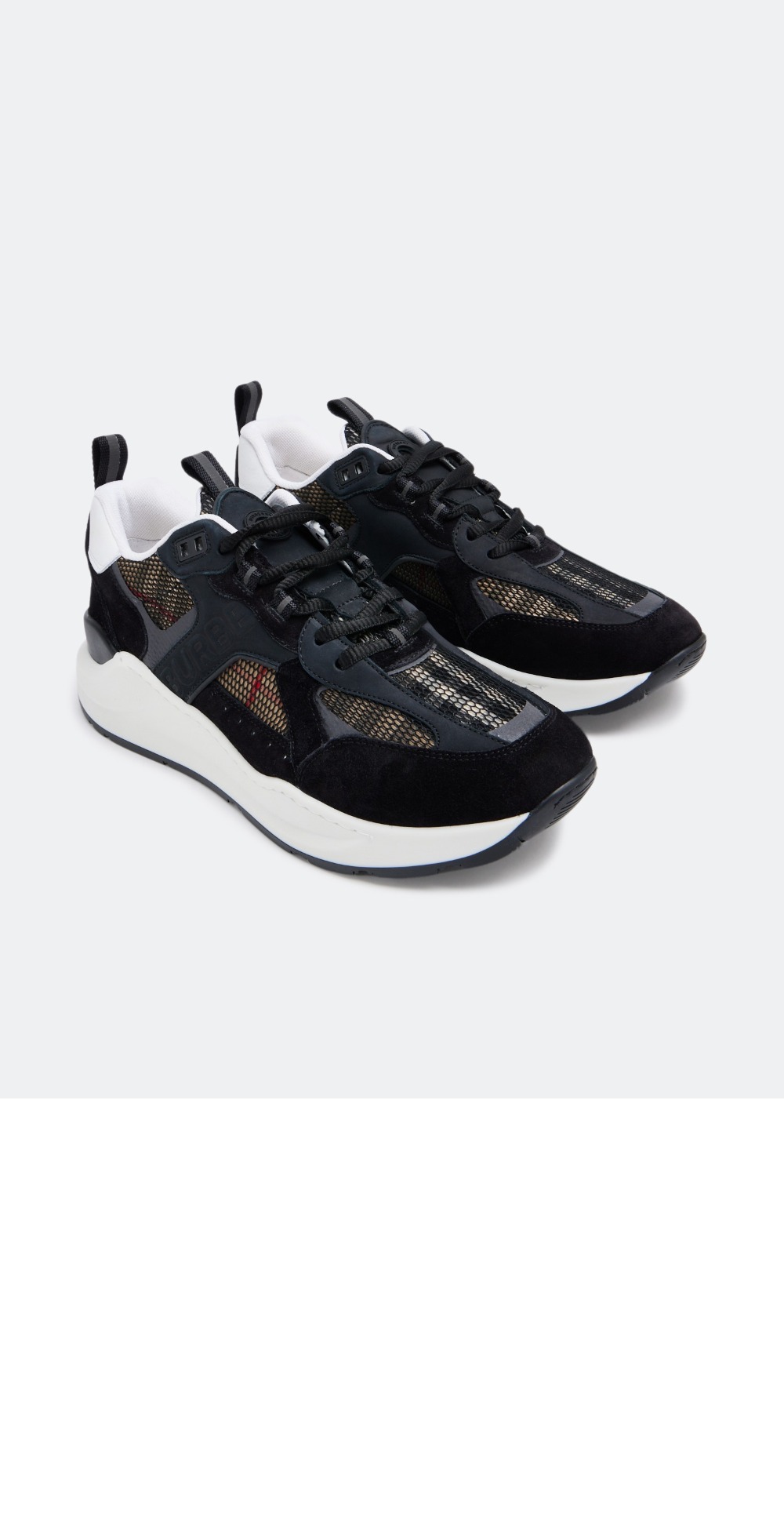 버버리 레더 스웨이드 체크 스니커즈 80668351