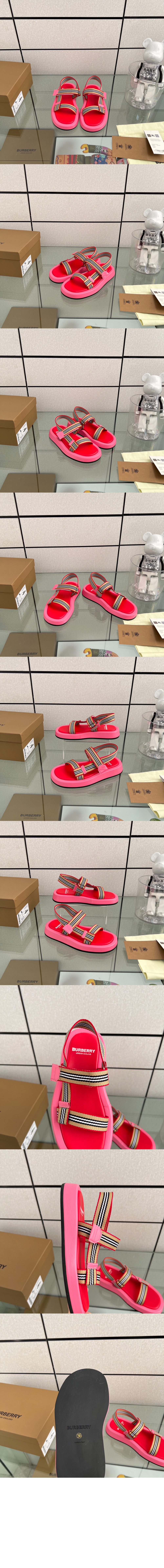 버버리 핑크 아이콘 스트라이프 샌들 8042675