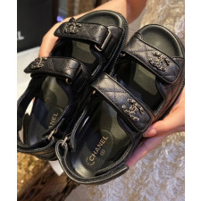 샤넬 레더 벨크로샌들 통굽가죽 스트랩샌들 G35927